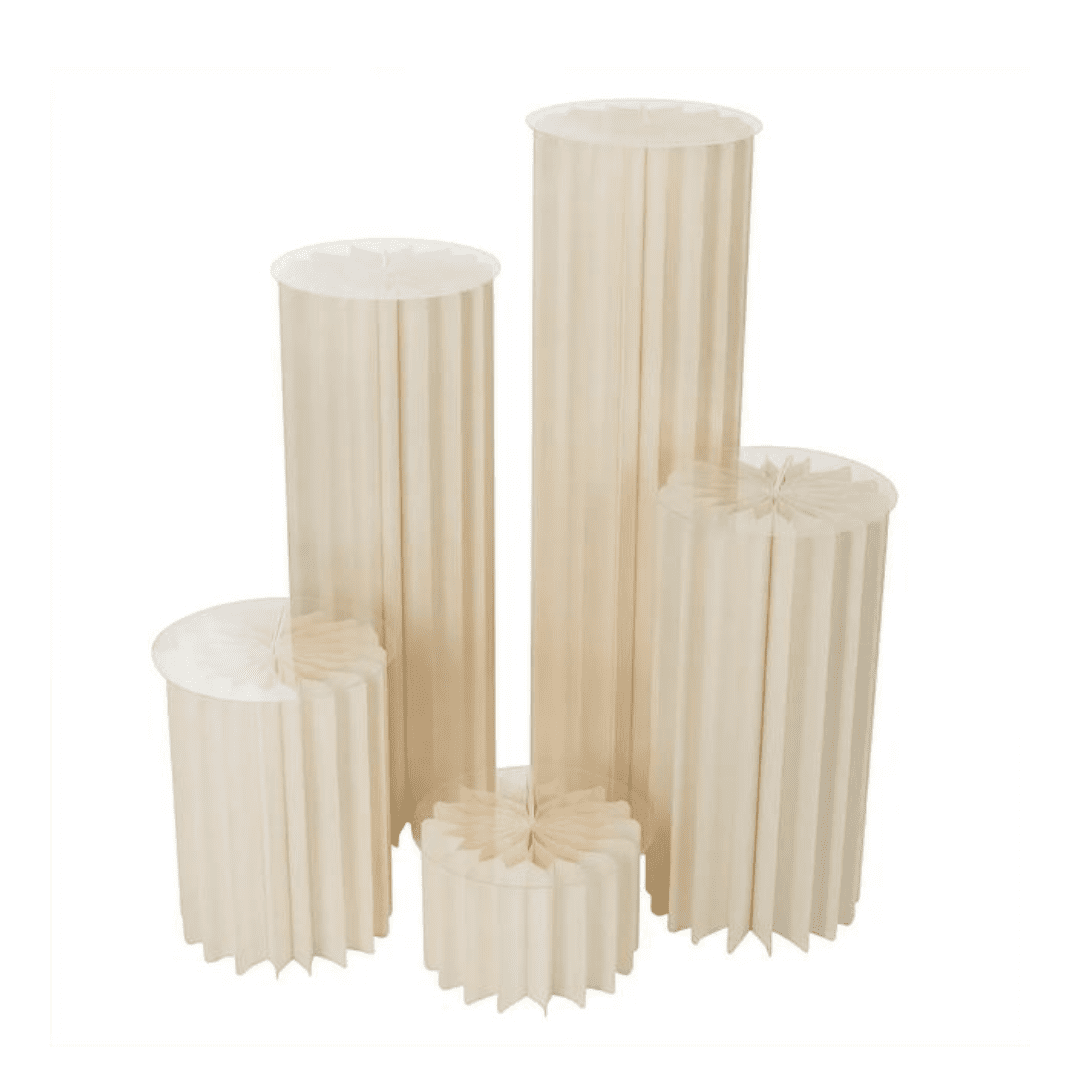 Set of 5 Folding Round Ivory Paper Pedestal Plinth Cake Stands